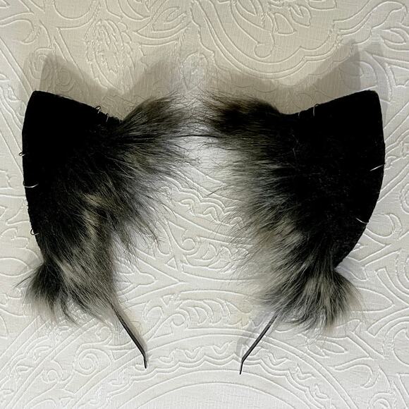 Black and Grey Fox Wolf Cat Ears Headband by Foxxyfurends - Picture 3 of 4